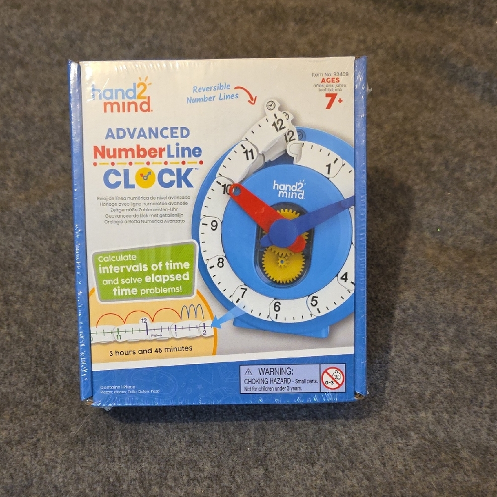 Hand2Mind Advanced Number Line Teaching Clock - Blue